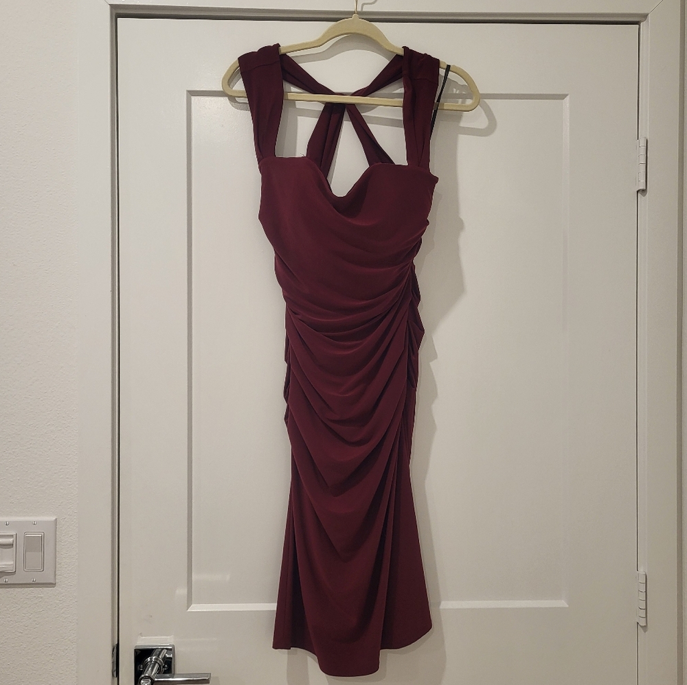 Maroon Laundry bodycon wedding guest dress